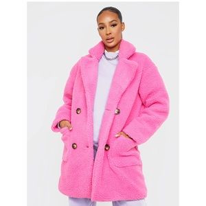 Hot Pink Borg Midi Coat